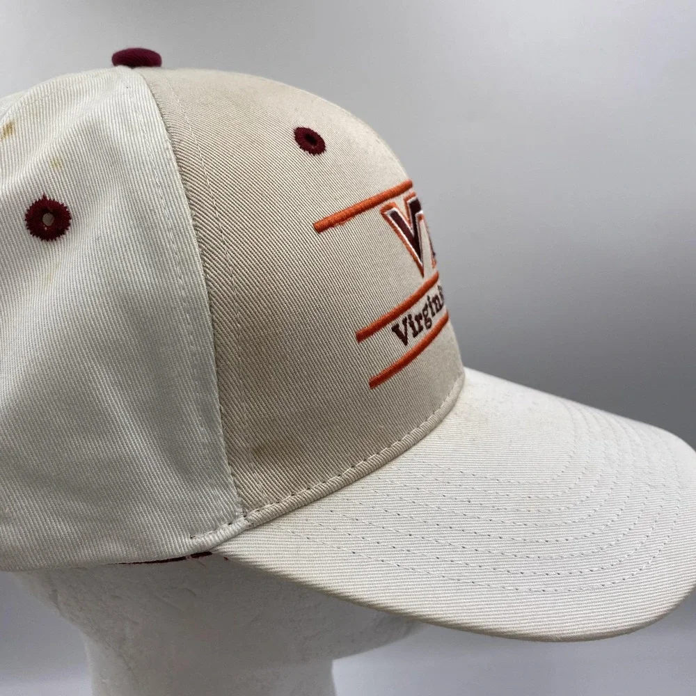 Vintage 90s The Game Virginia Tech Hokies Snapback Hat‎ Split Bar White Maroon